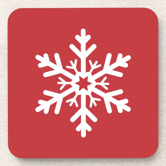 Simple Classic Red and White Christmas Snowflake Coaster (Front)