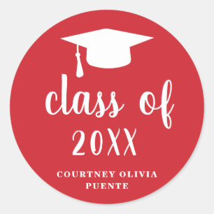 Simple Classic Red and White Graduation Cap Classic Round Sticker