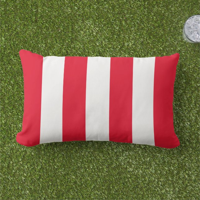 Simple Classic Red Cabana Stripes Lumbar Cushion (Grass)