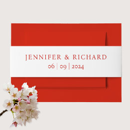 Simple Classic Red Name And Date On White Wedding Invitation Belly Band