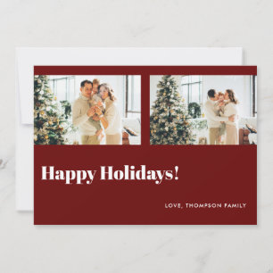 Simple Classic Red Photo Happy Holidays Holiday Card