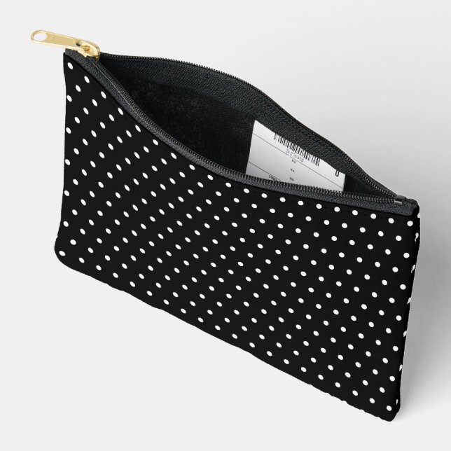 Simple Classic Retro Polka Dot Black and White Accessory Pouch (Open)