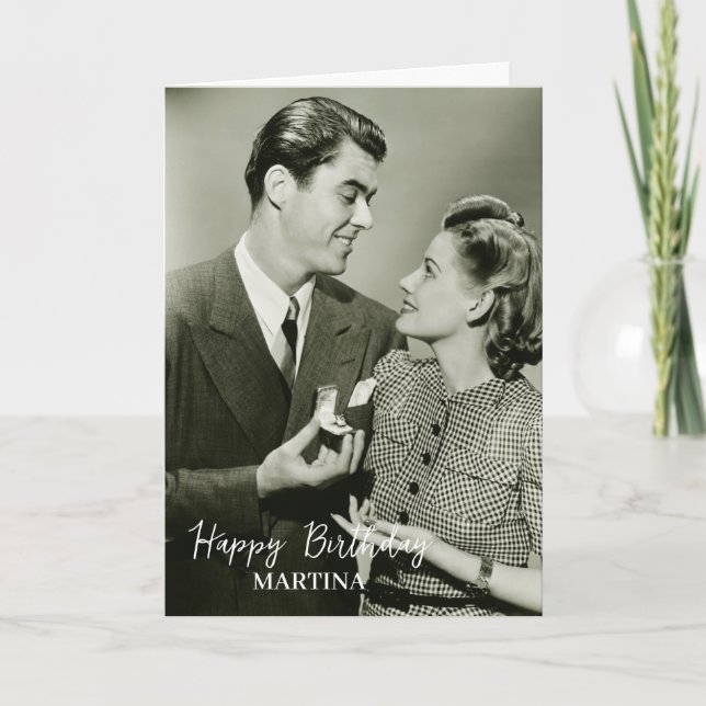 Simple Classic Script Photo Custom Happy Birthday  Card (Front)