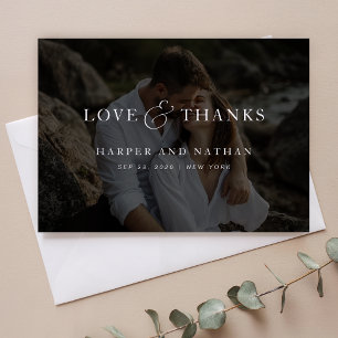 Simple Classic Script Wedding Overlay Photo Thank You Card