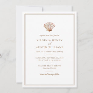 Simple Classic Seashell Beach Wedding Invitation