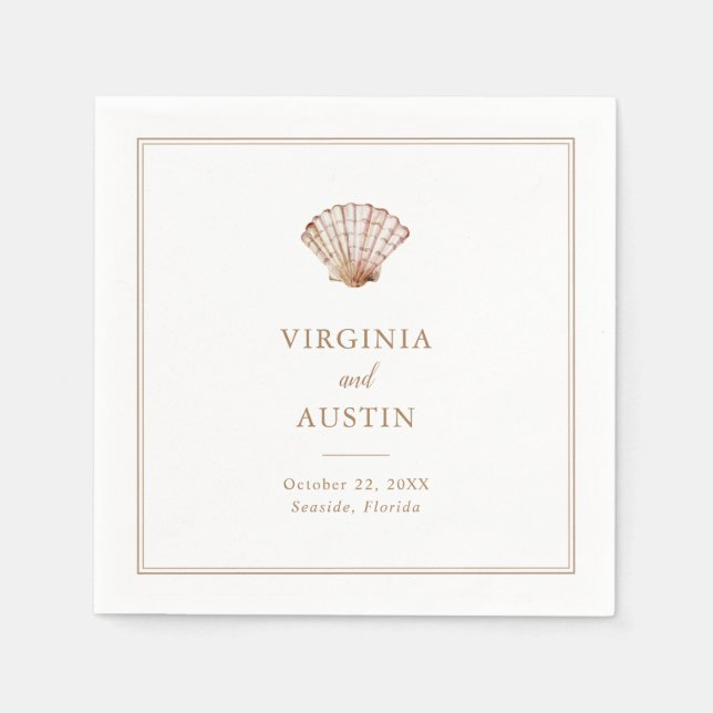 Simple Classic Seashell Beach Wedding Napkins (Front)