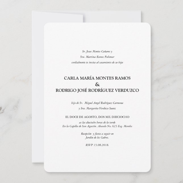 Simple Classic Spanish Wedding Invitation (Front)