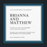 Simple Classic Square Navy and White Wedding Invitation<br><div class="desc">Simple and tasteful, this square wedding invitation design has a navy blue double border with a white centre background. The text pairings are crisp and elegant with emphasis on the bride and groom's names which appear in large print. The colour scheme is a wonderful choice for coastal weddings or destination...</div>