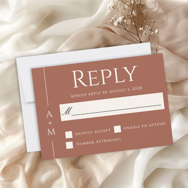 Simple Classic Terracotta Elegant Monogram RSVP Card (Creator Uploaded)