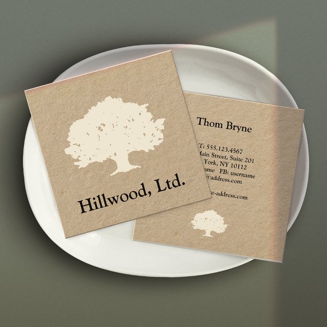 Simple Classic Tree Logo Square Business Card (Creator Uploaded)