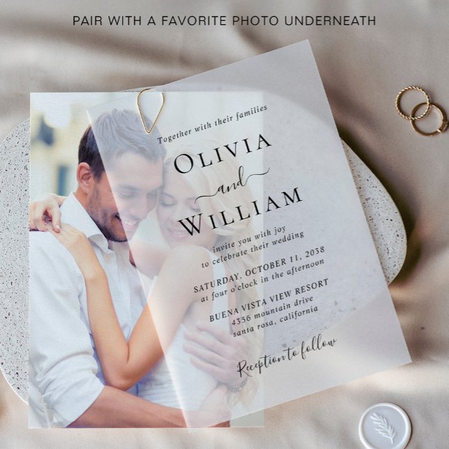 Simple Classic Wedding Vellum Invitations (Elevate your wedding invitations with the timeless beauty of vellum overlays)