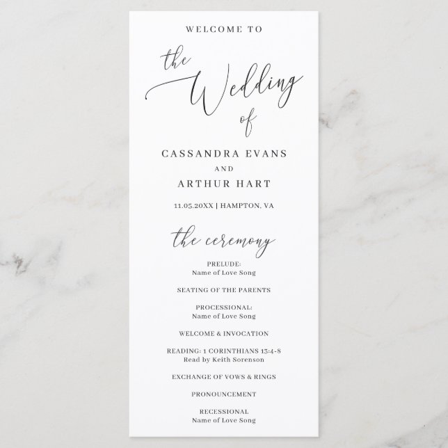Simple Classic White Elegant Wedding Programme (Front)
