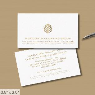 Simple Classic White Gold Logo Business Card