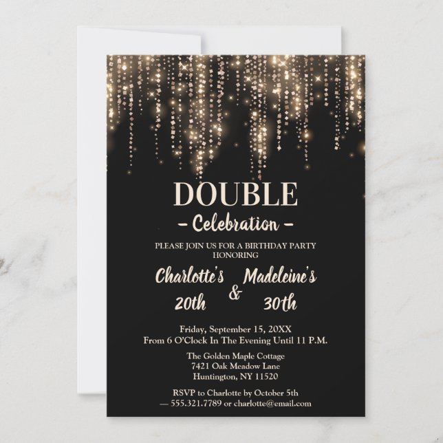 Simple Classy Black and Gold Joint Birthday Invitation (Front)
