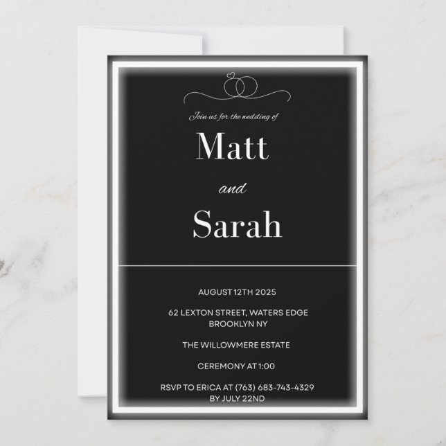 Simple Classy Black and White Wedding Invitation (Front)