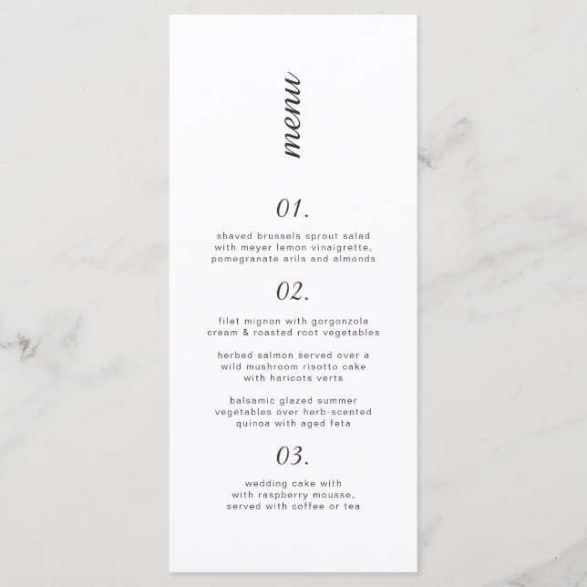 Simple classy Black and white wedding Menu (Front)