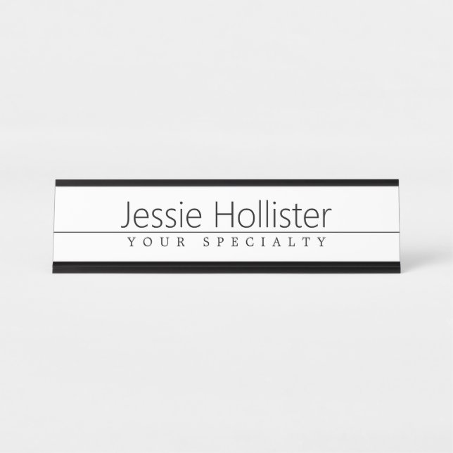 Simple Classy Black Text on White Desk Name Plate (Front)