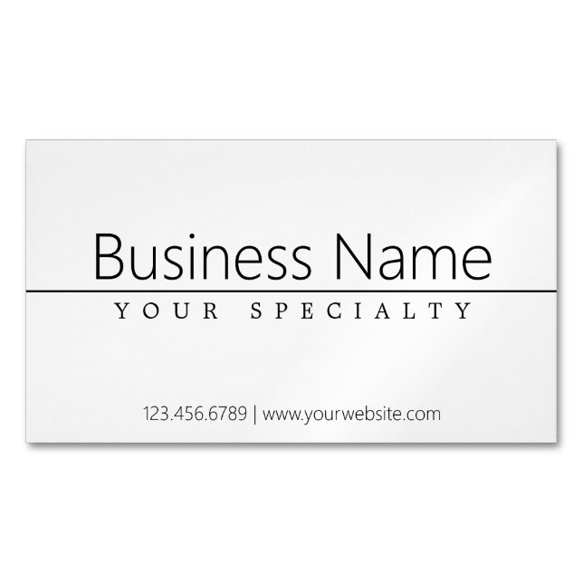 Simple Classy Black Text on White Magnetic Business Card (Front)