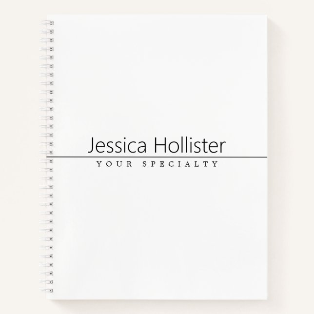 Simple Classy Black Text on White Notebook (Front)