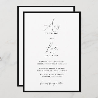 Simple Classy Black & White Border Wedding QR Code Invitation