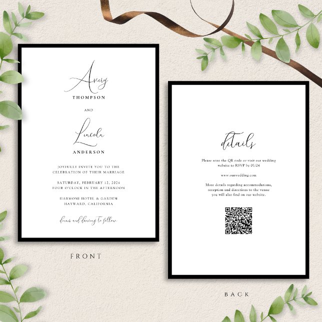 Simple Classy Black & White Border Wedding QR Code Invitation (Creator Uploaded)