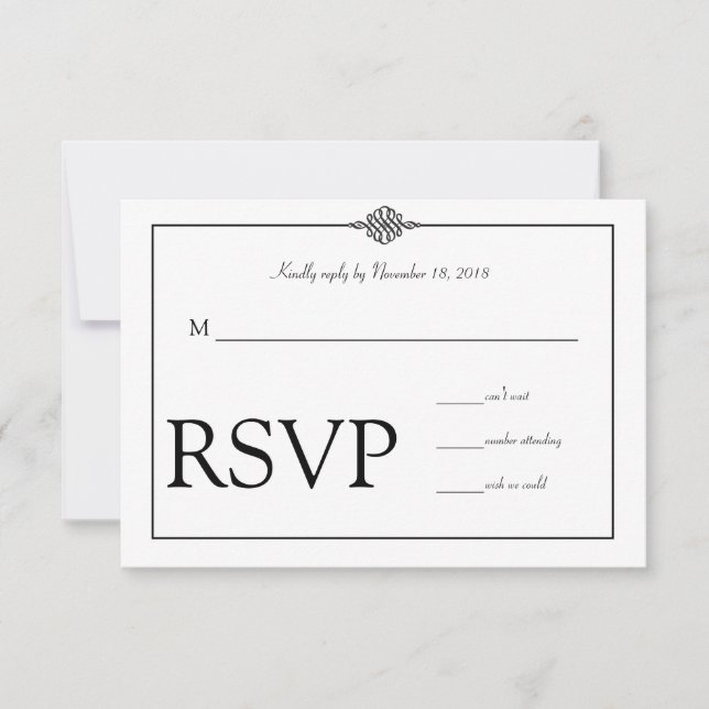 Simple Classy Black White Wedding RSVP Card (Front)