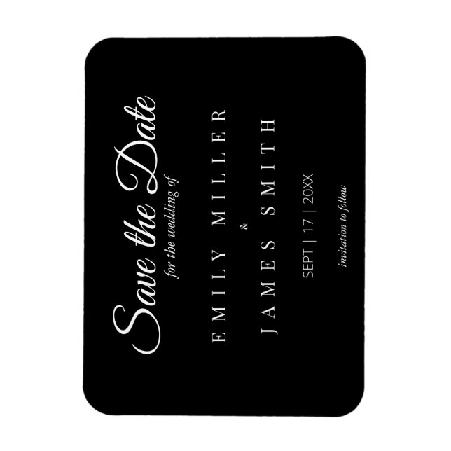 Simple Classy Black White Wedding Save the Date Magnet (Vertical)