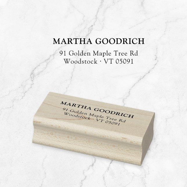 Simple Classy Elegant 12 Return Address Wooden Rubber Stamp (Classic, elegant and contemporary wooden return address stamp. Basic typography address stamp.)