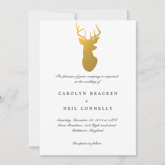 Simple Classy Gold Antler Modern Wedding Invitation (Front)