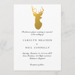 Simple Classy Gold Antler Modern Wedding Invitation