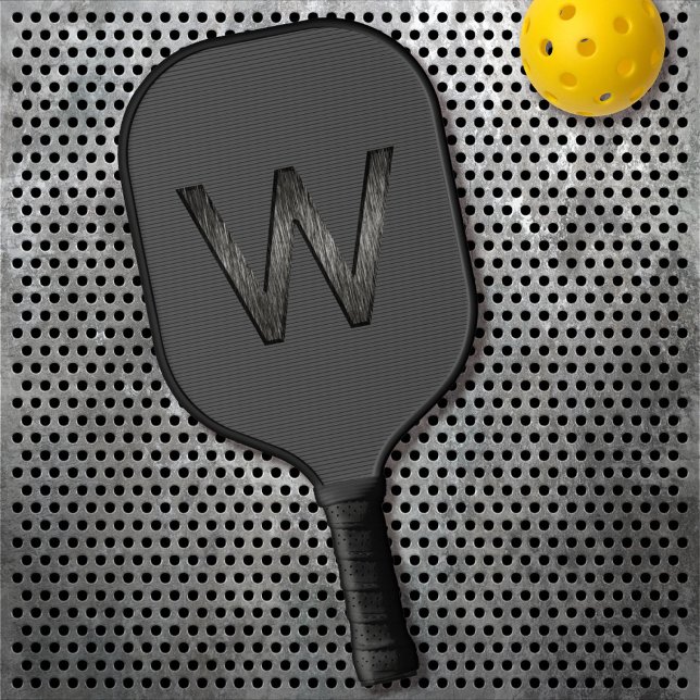   Simple & Classy Grey Black Personalised Monogram Pickleball Paddle (Creator Uploaded)
