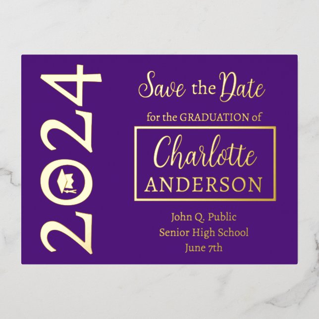 Simple Classy Purple 2024 Graduation Announcement (Front)