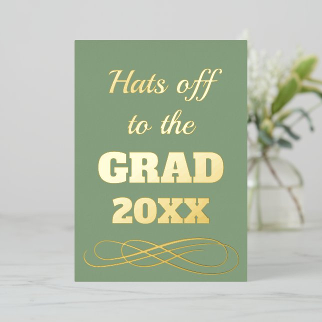 Simple Classy Sage Green Hats Off to the Grad  (Standing Front)