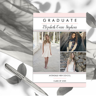 Simple Classy Three Photo Blush Pink Graduation