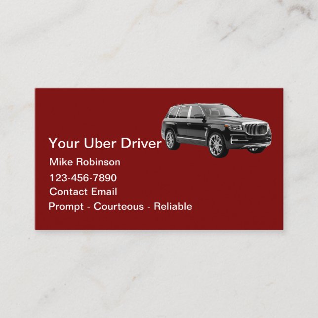 Simple Classy Uber Driver Ride Hailing Business Card (Front)