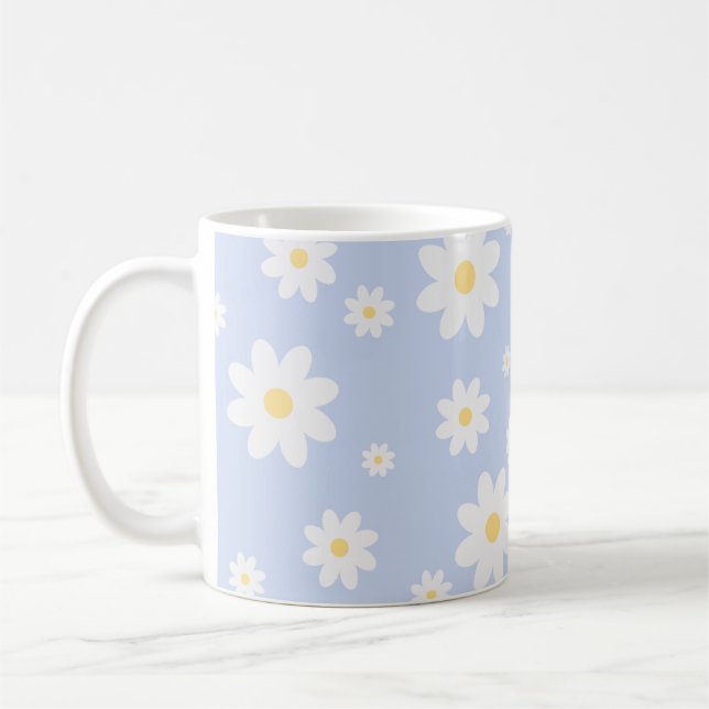 Simple Classy White Daisy Floral Coffee Mug (Left)