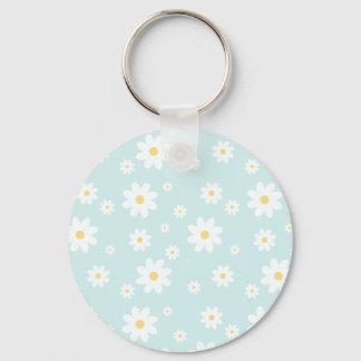 Simple Classy White Daisy Floral  Key Ring