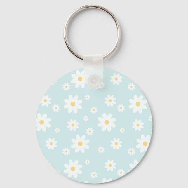 Simple Classy White Daisy Floral  Key Ring (Front)