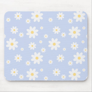Simple Classy White Daisy Floral Mouse Pad
