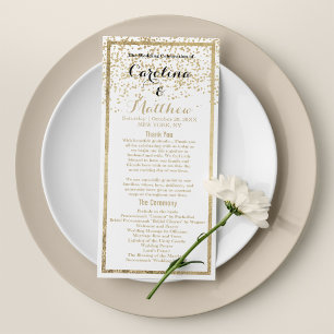 Simple classy white gold confetti Wedding Program Programme