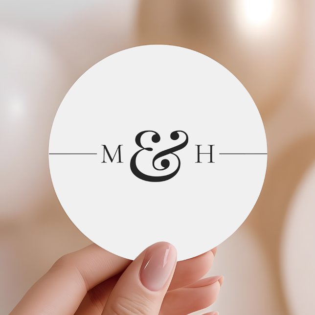 Simple Clean Black Line Monogram Wedding Favor Classic Round Sticker (Creator Uploaded)