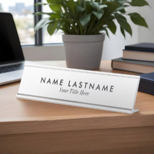 Simple Clean Crisp White Name Title Desk Name Plate