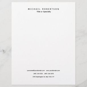 Simple Clean Elegant Modern Minimalist Black White Custom Letterhead