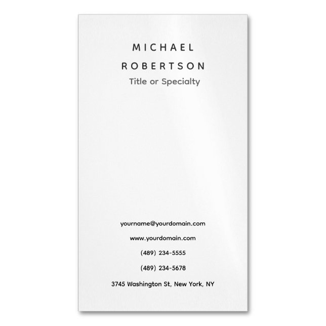 Simple Clean Elegant Modern Minimalist Black White Magnetic Business Card (Front Vertical)