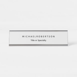 Simple Clean Elegant Modern Minimalist Grey Desk Name Plate