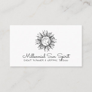 Simple Clean Esoteric Woman Celestial Sun Face Business Card