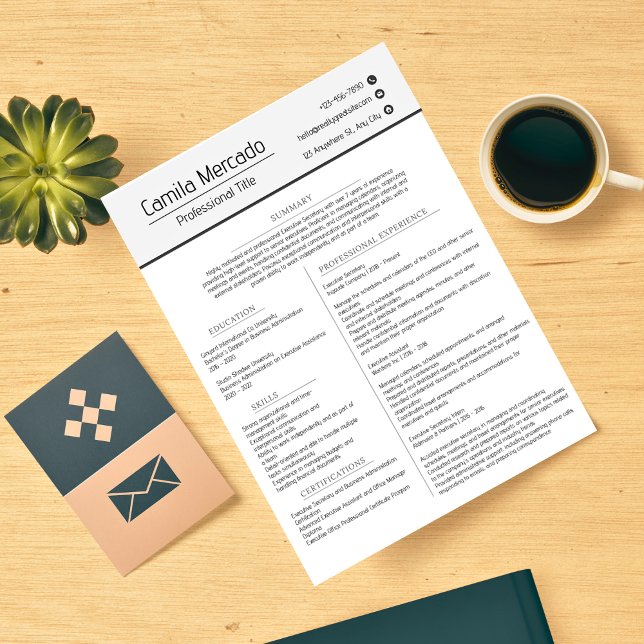 Simple Clean Grey White Executive Resume Template Custom Letterhead (Creator Uploaded)