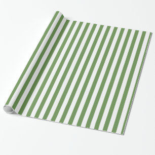 Simple Clean Look Moss Green/White Stripes Pattern Wrapping Paper
