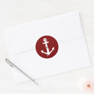 Simple Clean Maroon Red and White Anchor Classic Round Sticker