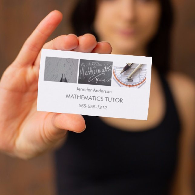 Simple Clean Mathematics Math Tutor Photo Collage Business Card (Creator Uploaded)